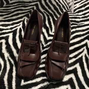 Tory Burch Dark Brown Patent Leather Loafers with Buckle
